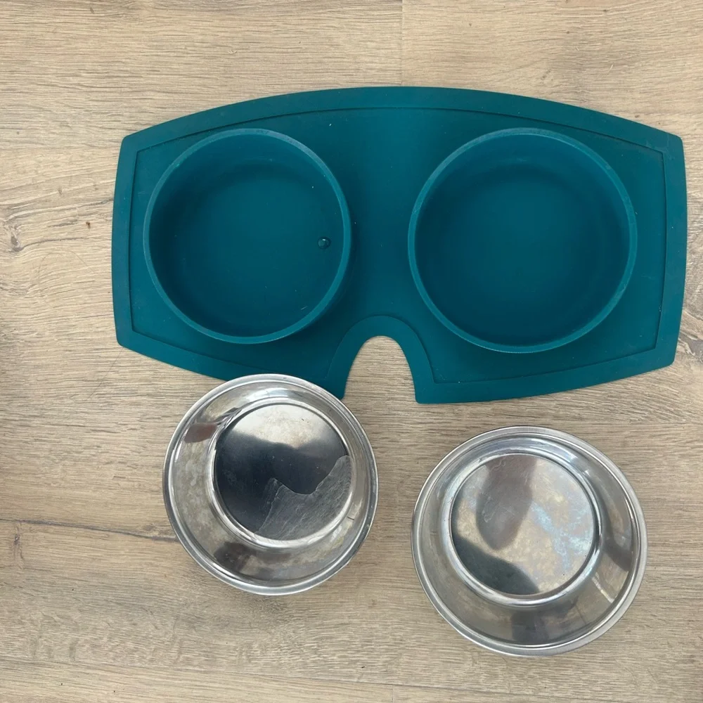 PETCO Every Yay Teal Silicone Double Puppy Stainless Steel Bowls